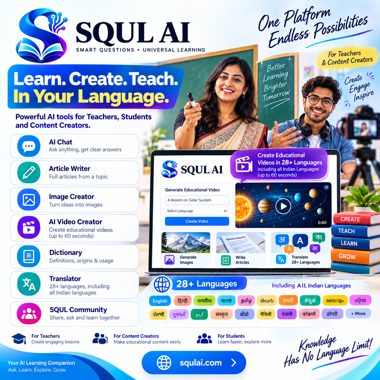 SQUL AI: Learn, Create & Teach in Your LanguageSQUL AI is your AI-powered learning companion for teachers, students and content creators. Wi